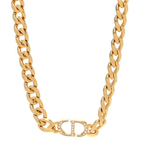 CHRISTIAN DIOR Metal Crystal 30 Montaigne Necklace Gold 